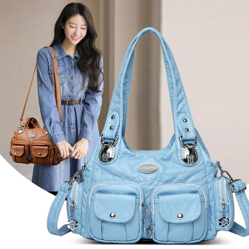 RUWB BAGS 2025 Zomer mode Blauwe Schoudertassen Voor Vrouwen Kleine Shopper Tas Effen Kleur Zacht Leer Crossbody Handtas Dames Reis Draagtas blauw