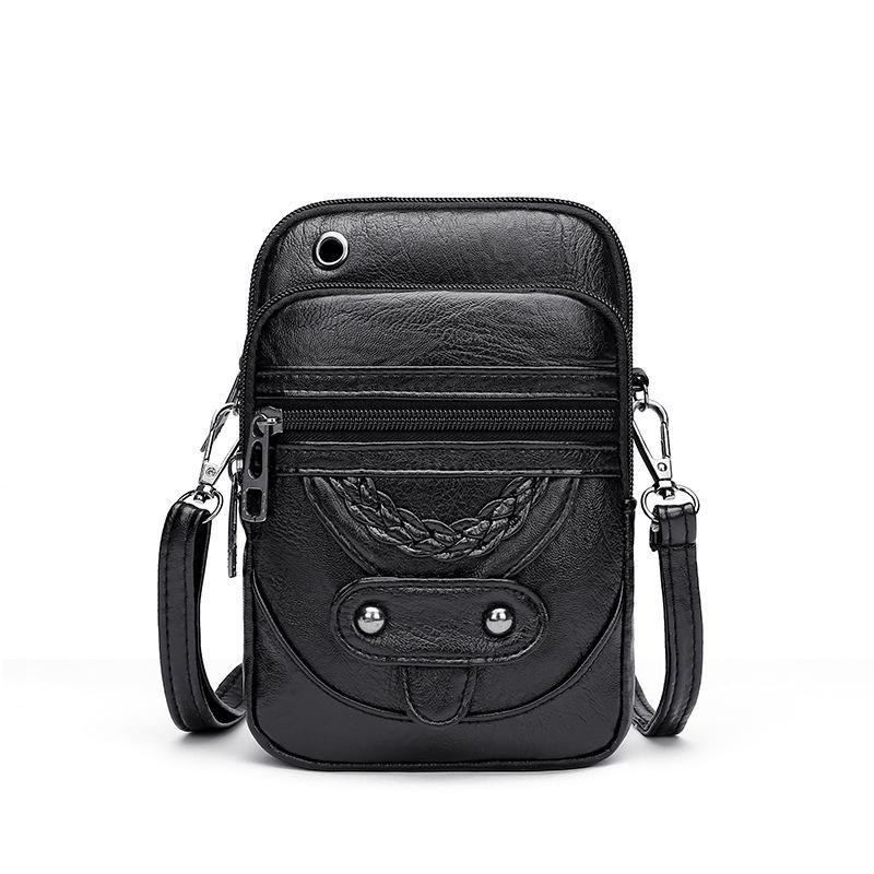 NK39UR Vintage zachte leren crossbodytassen Rivet PU vrouwen Messenger schoudertas kleine vrouwelijke handtassen telefoon portemonnees zwart en bruin 13*6*19cm bruin