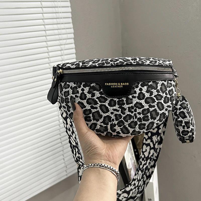 BR43FN Retro Luipaard Print Schouder Crossbody Tas Casual Borsttas Muntenbeurs Nieuwe PU Vrouwen Heuptas Mode Dame Telefoon Heuptas 23x8x17cm bruin