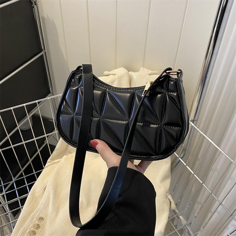 BR43FN Mode Geometrische reliëf schouder hobo tassen PU lederen dames oksel tas casual effen kleur dames kleine handtas 20.5x7x10.5cm wit
