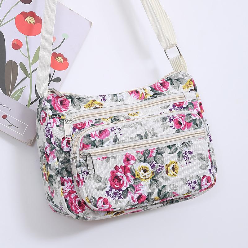 BR43FN Bloemenprint Dames Schoudertassen Oxford Diagonaal Kleine Vierkante Handtas Multifunctionele Casual Reis Crossbody Tas 25x8x17cm rood