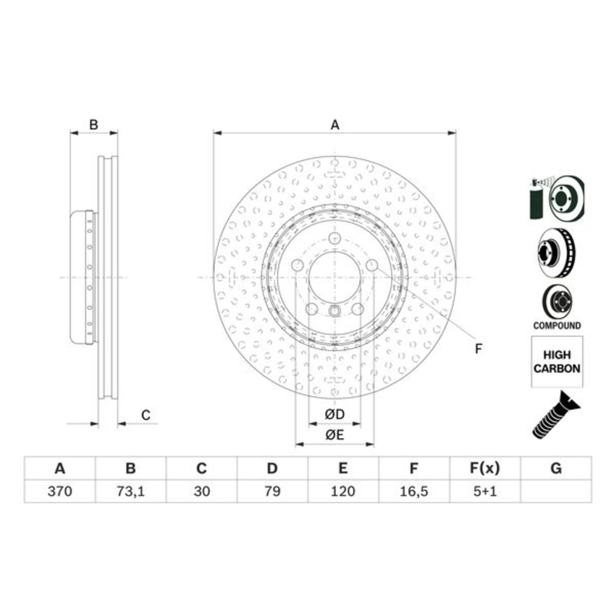 Bosch Remschijf  0 986 479 E21 voorkant, geventileerd, sterk gecarboniseerd, 1 Stuk