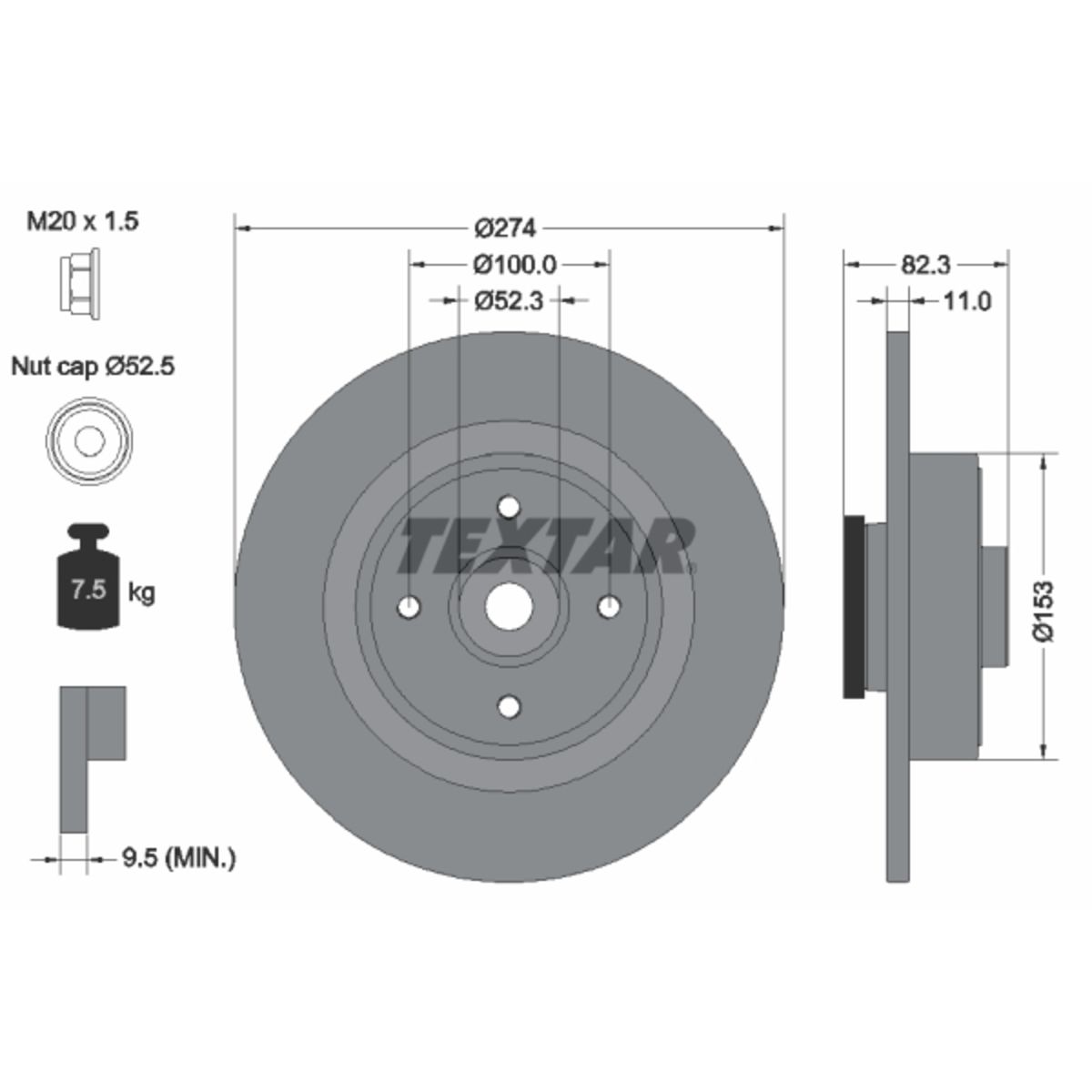 Textar Remschijf  92141403 achter, volledig, 1 Stuk