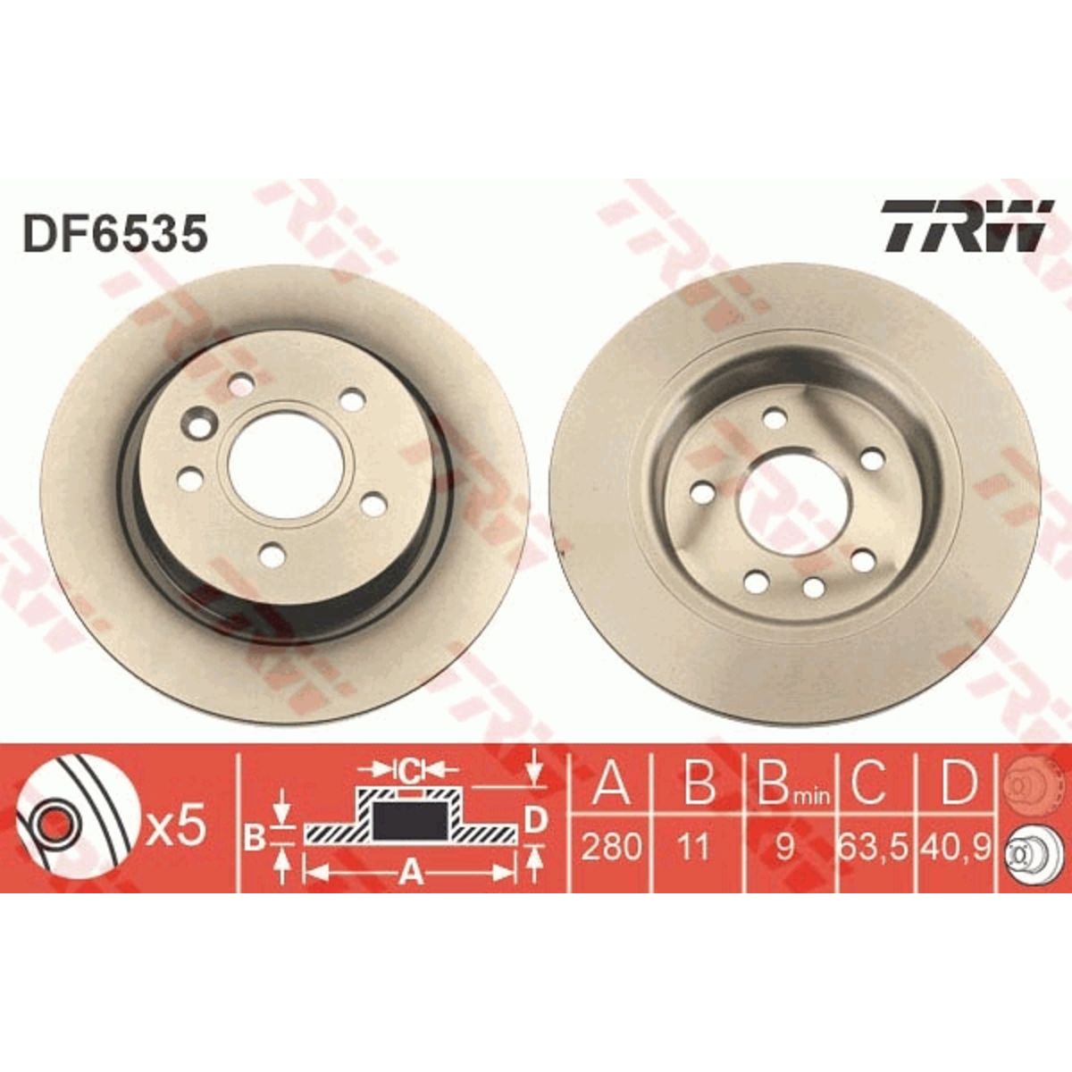 Trw Remschijf  DF6535 achter, volledig, 1 Stuk