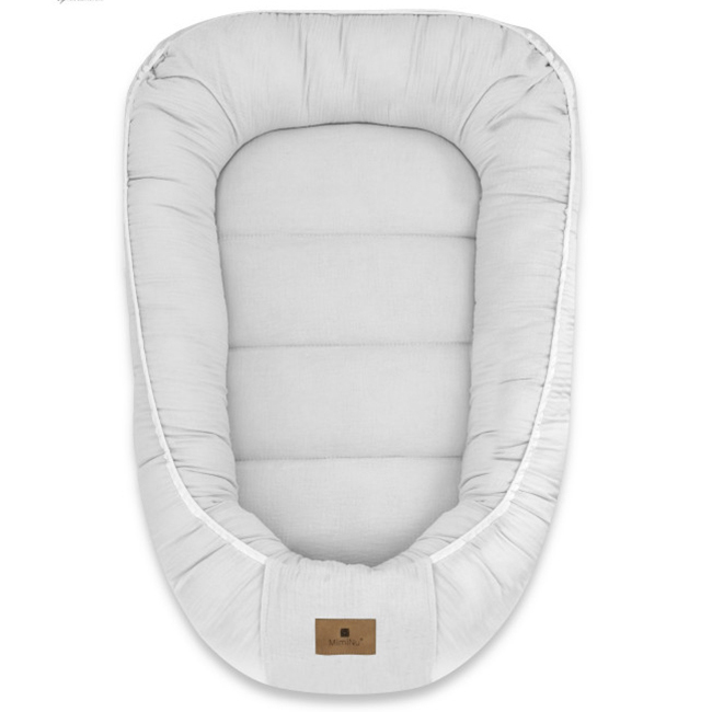 Zavelo Babynest Mousseline Katoen Grijs – 100% Katoen – Antiallergisch Babynestje – 0-6 maanden – Wasbaar – 75x55 cm