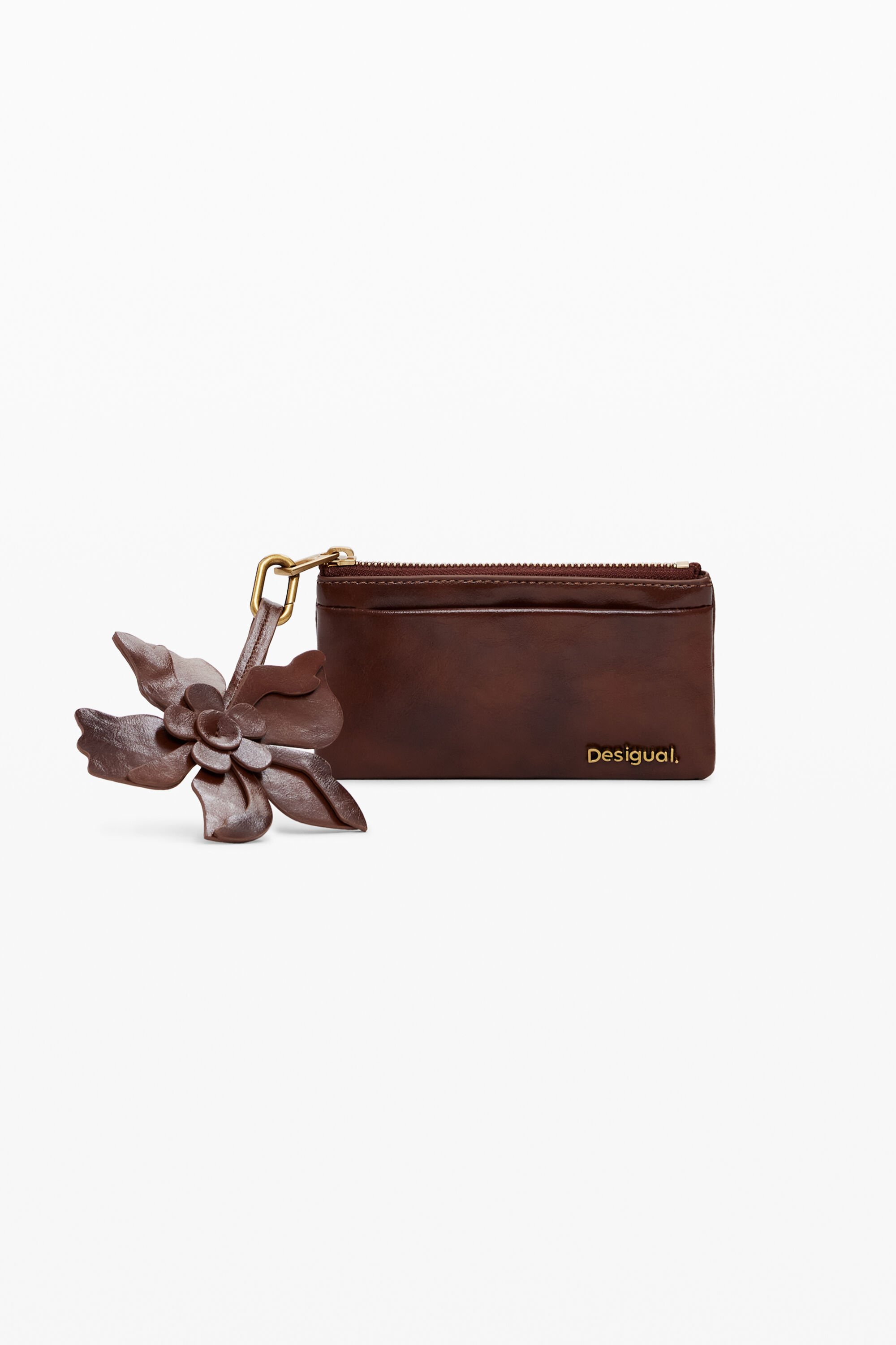 Desigual Kleine glanzende bloemenportemonnee - BROWN