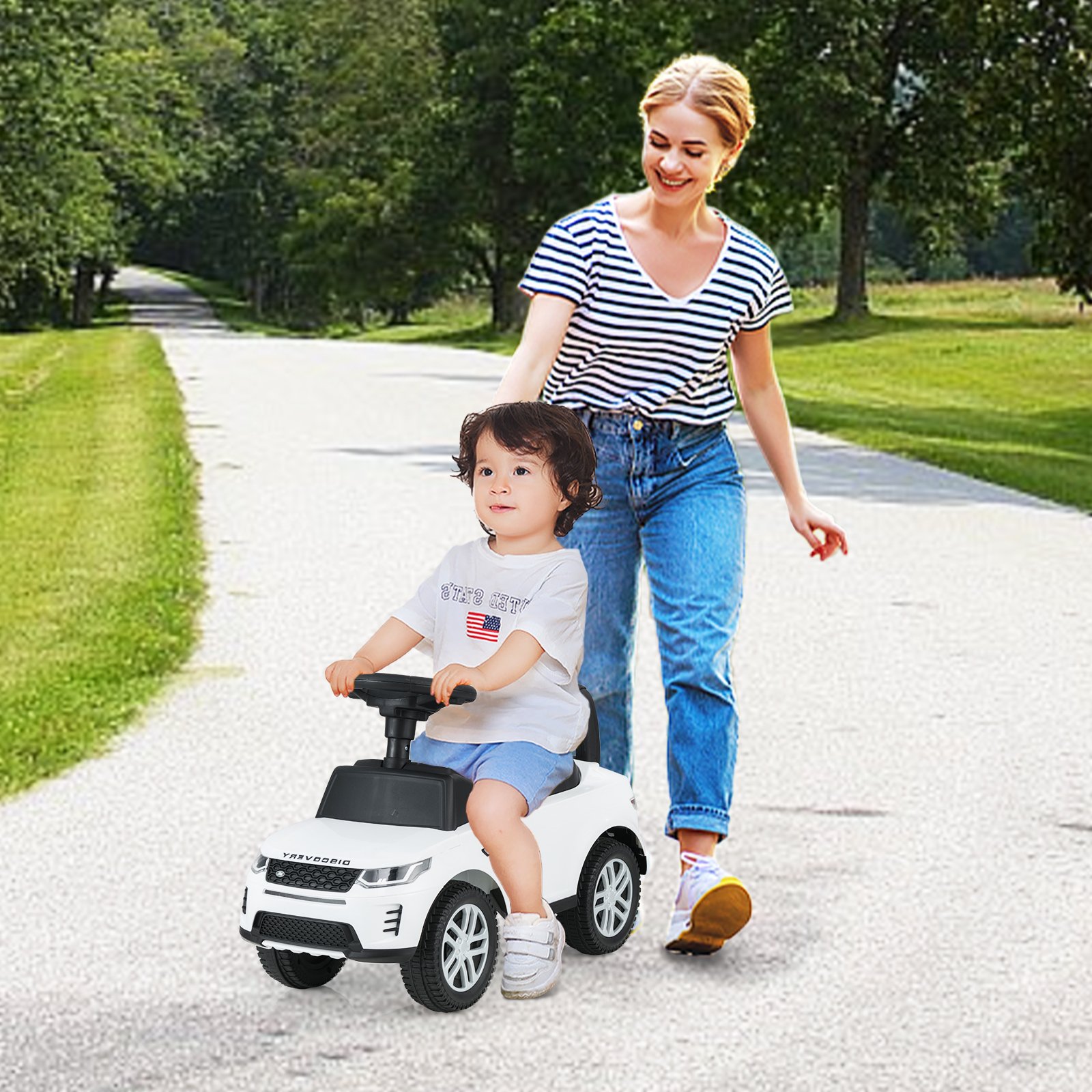 Costway Glijauto met Opbergruimte Glijder Kinderauto Duwaauto Speelgoedauto Wit