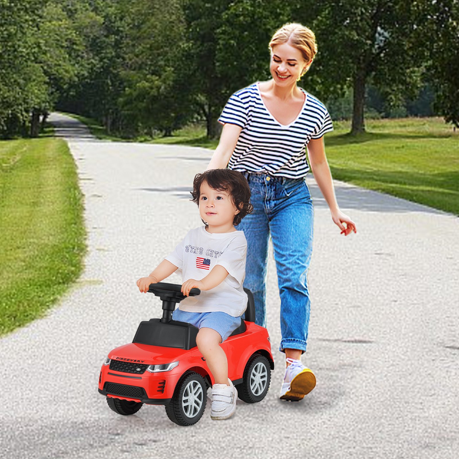 Costway Rijdauto met Opbergruimte Rijdend Voertuig Glijauto Kinderauto Duwauto Speelgoedauto Rood