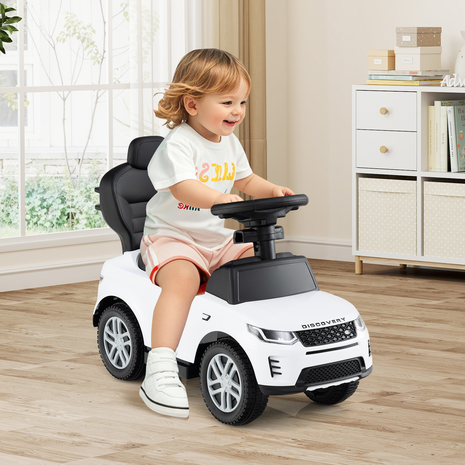 Costway 3-in-1 Loopauto met Duwstang Loopvoertuig met Afneembare Handgreep Loopauto Wit
