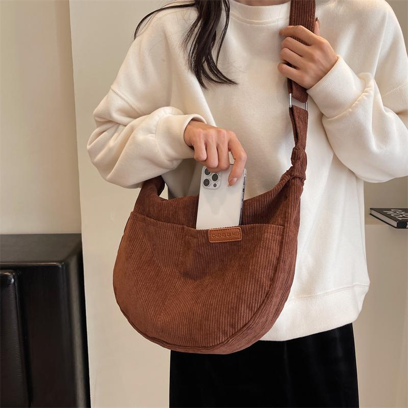 Kuluosidi Tas met grote capaciteit Corduroy crossbodytas voor dames, studententas koffie