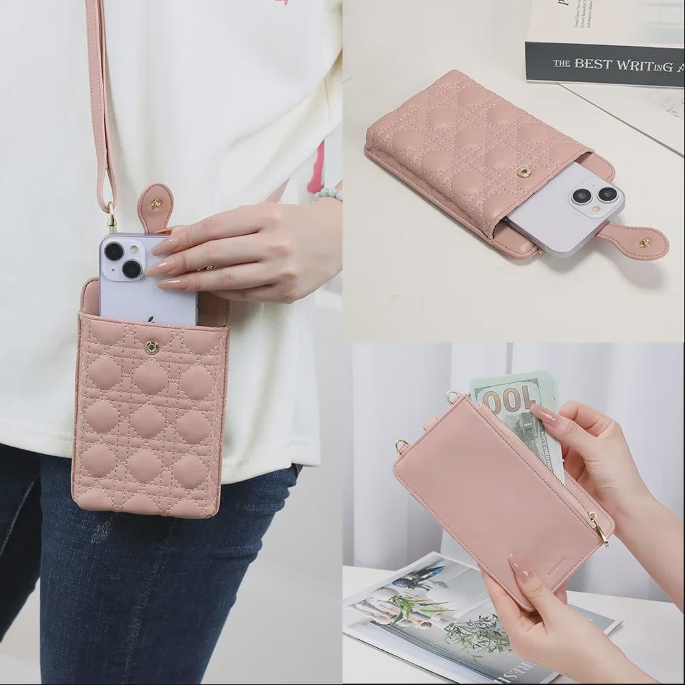 CrossCart Elegante Japans-Koreaanse crossbody-telefoontas met verstelbare band en geborduurd ontwerp roze