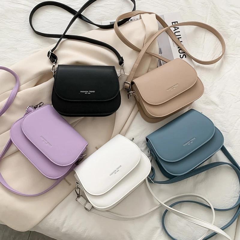 NK39UR Trendy zadel schoudertas dames PU leren crossbody portemonnee eenvoudige effen kleur klep handtassen pouch 19*7*15cm wit
