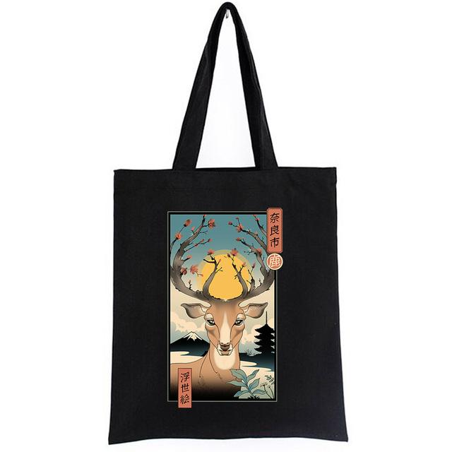 Iaidegou-4 Vrouwen boodschappentas Japanse lente In Nara Herten Vintage zwarte canvas tas Kaki schouderhandtas Leraar cadeau Bolsos 24*26cm wit