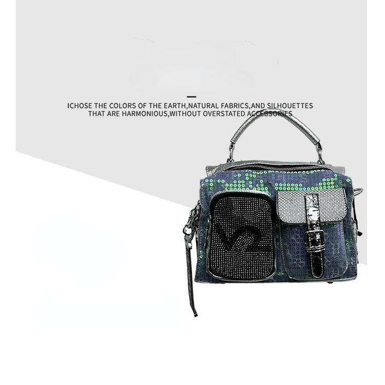 Sparkling Stars Modieuze handtas met pailletten, modieuze high-end schoudertas, leren kleine tas, veelzijdige damestas zilver