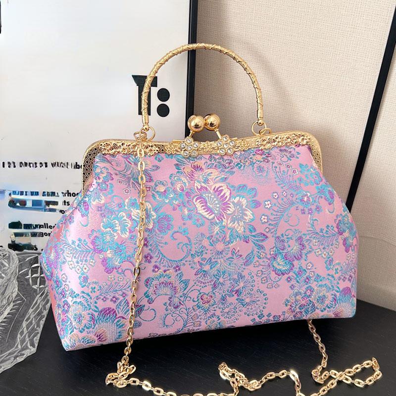 RUWB BAGS Vintage Dames Bruiloft Clutch Bloemen Lock Shell Clip Fringe Chain Schoudertassen Paars Blauw Crossbody Tassen Handtassen en portemonnees groen