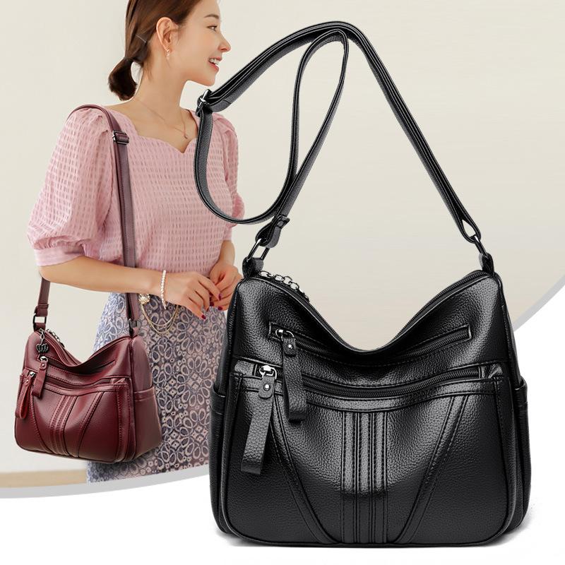 KULUOSIDI BAG Leren tas Middelbare leeftijd Vrouwentas Moeders Schouder Crossbody Tas zwart