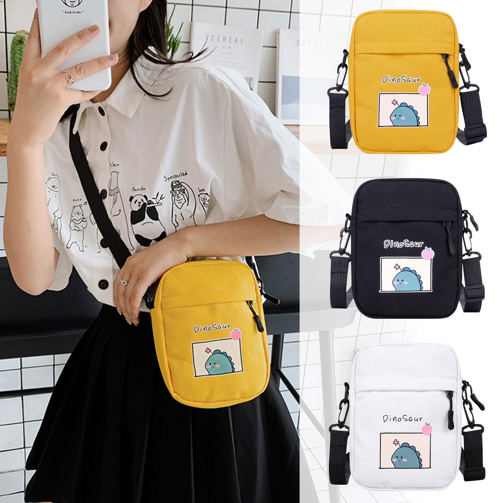 Xingben Two Kleine vierkante tas zomer vintage meisje crossbody tas canvas schattige student Japanse internet rode schoudertas One Size zwart