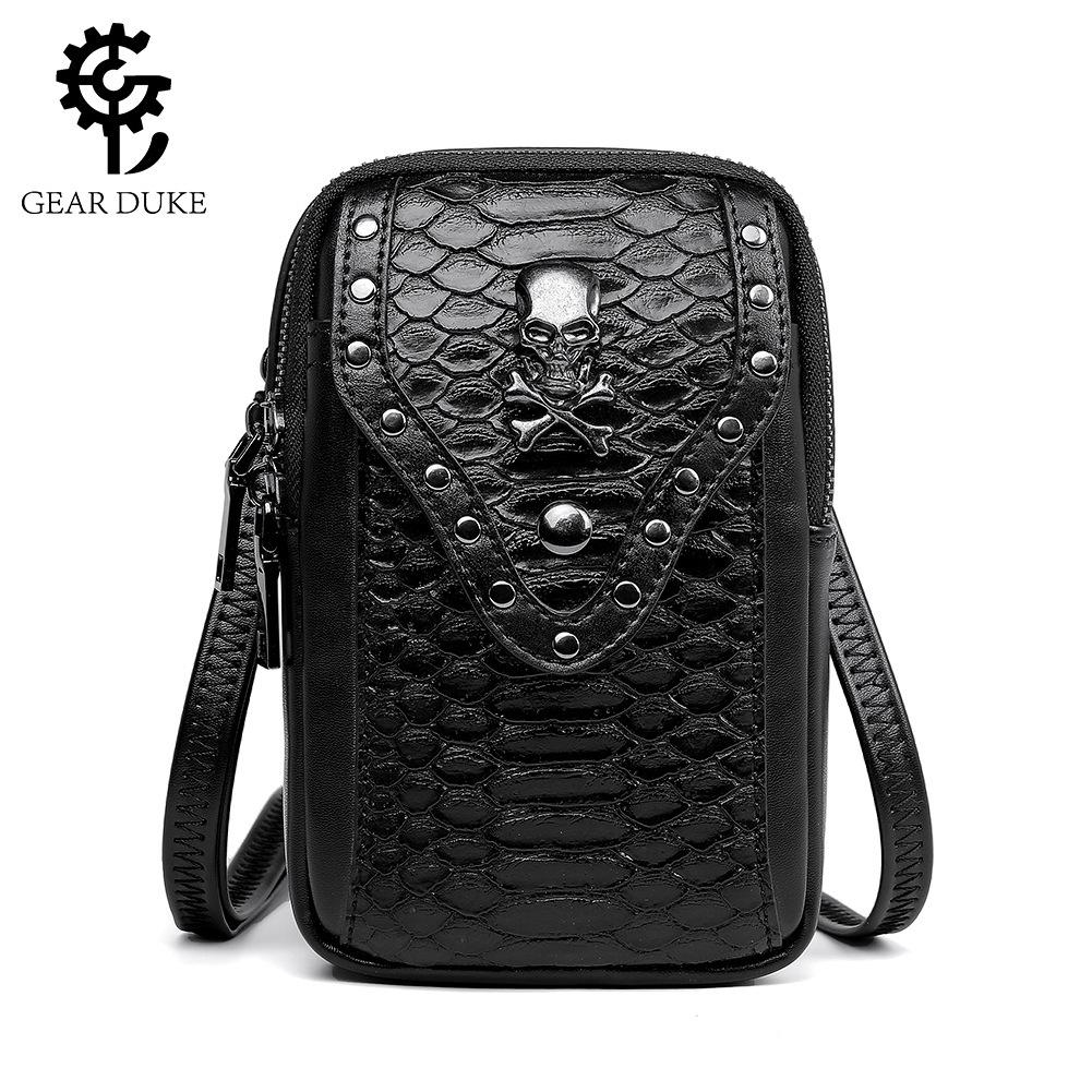 VantaGoods Schedel Slang Patroon PU Leren Dames Messenger Bag - Outdoor Schouder & Reis Telefoon Tas zwart