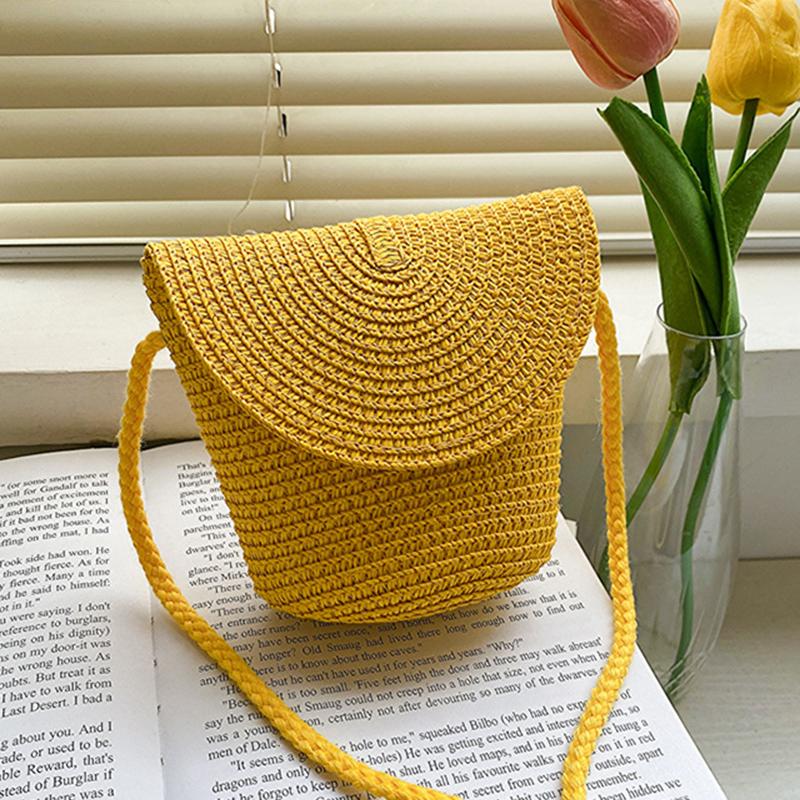 NK39UR Nieuwe kleine frisse handtas Franse stro geweven tas schoudertas Sen-serie tas Pastorale crossbody tas zomertas 12x7x16cm geel