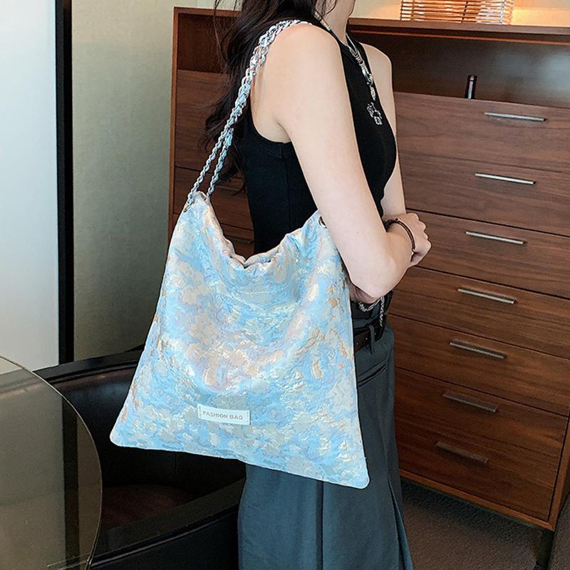 Fancy Lady Nieuwe retro brokaat jacquard ketting schoudertas casual kleine frisse textuur damestas mode crossbody tas one size blauw
