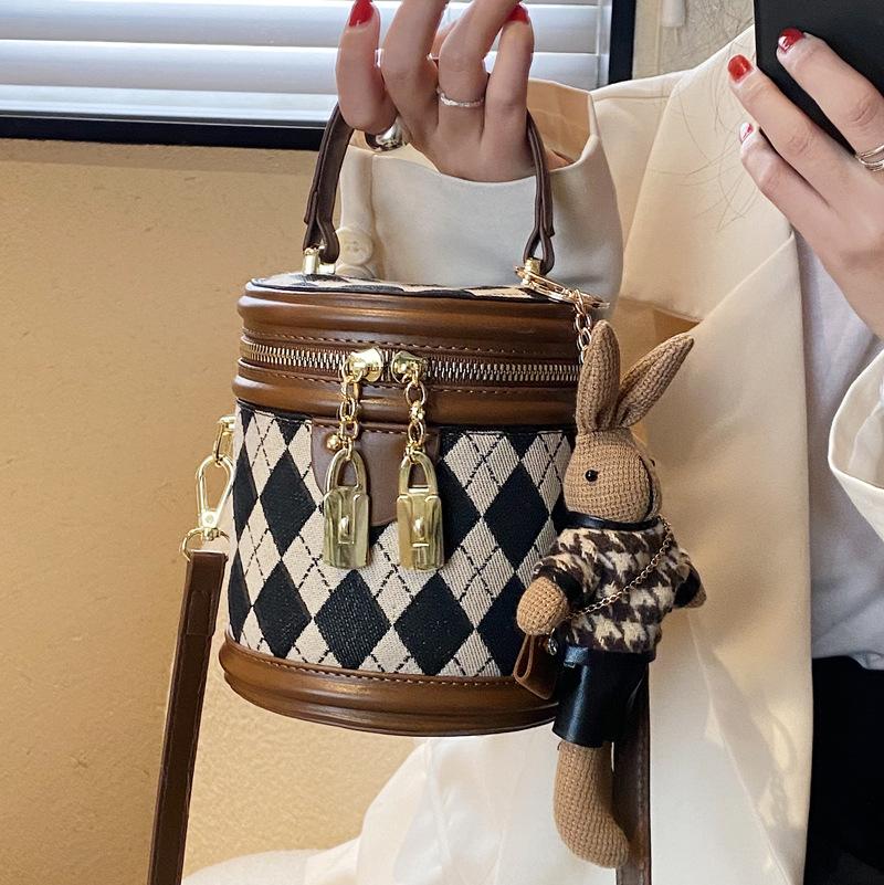 Tringa Vrouwen Crossbody tas Kunstleer Emmer tas Schoudertas Chic Mini portemonnee Hobo handtas Tote tas Vintage Lattice schattig