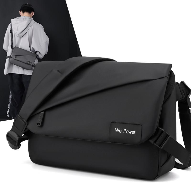 Your favorite bag PU Waterbestendige Stoffen Schoudertassen Heren Koerierstas Meerdere lagen Vrijetijdsmode Ontwerp Stijl Effen Kleuren Duurzame Zakken zwart