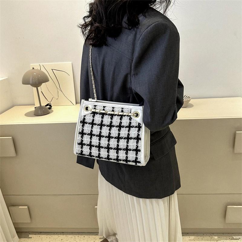 Tringa Dames contrasterende kleur geruit gestreept zadel Crossbody schouder onderarm tas handtas Tote clutch portemonnee hobo tas wit