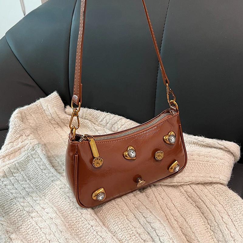 RUWB BAGS Leuke kleine diamanten ontwerp crossbodytassen voor dames PU lederen onderarmtas 2023 trend handtassen en portemonnees koffie