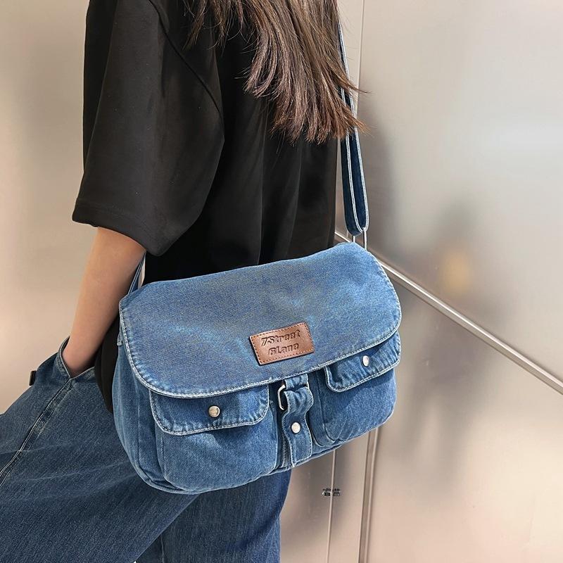 Kuluosidi Denim tas effen kleur crossbody tas dames kleine schoudertas lichtblauwe kleur