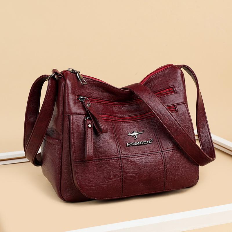 CrossCart Zachte leren schoudertas voor dames voor casual winkelen - Nieuwe mode voor middelbare en oudere mensen rood