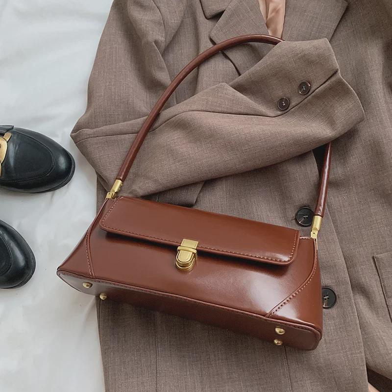 CrossCart Vintage High-End 2024 Dames Okseltas: Franse niche veelzijdige mode baguette schoudertas zwart
