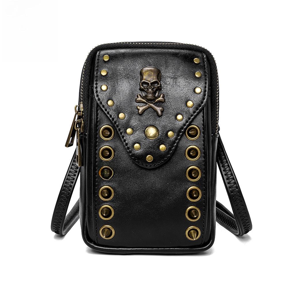 VantaGoods 2023 Dames Europese & Amerikaanse Skull Rivet Schoudertas - Outdoor Mobiele Telefoondrager zwart