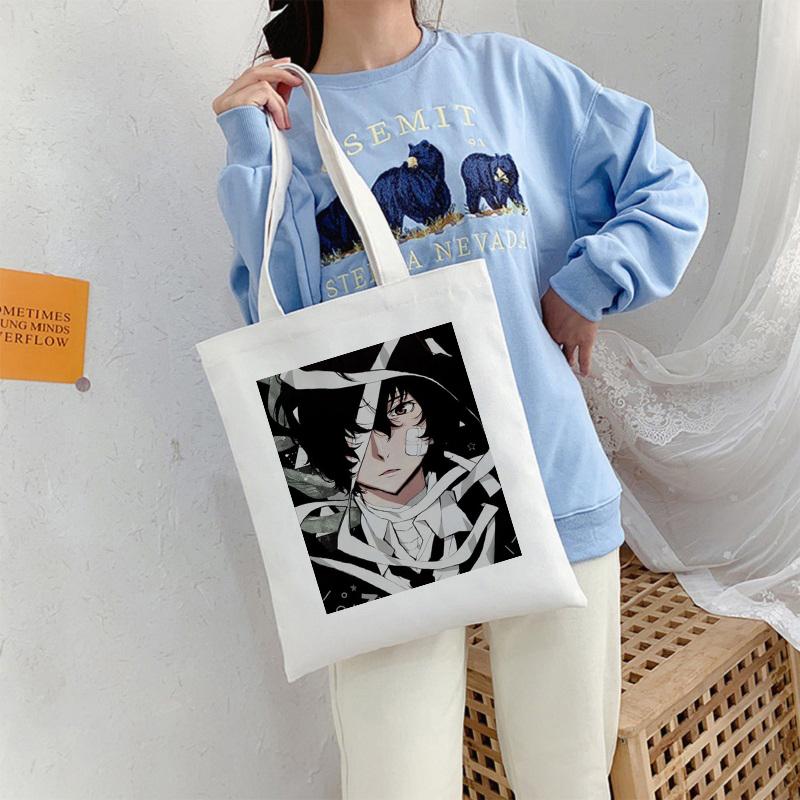 Aidegou31 Anime Bungo Zwerfhond Osamu Dazai Canvas Tas Harajuku Goth Shopper Grote Capaciteit Vrouwen Tas Klassieke Vintage Handtas Schoudertas 34*42cm