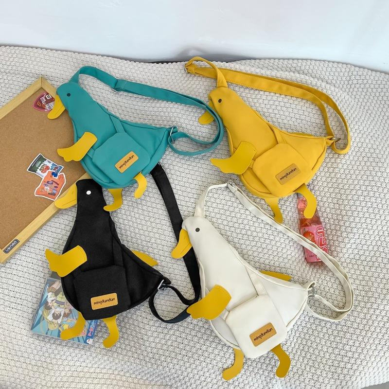 Enjoytime H Vrouwen schattige grappige kleine tas vrouwelijke nieuwe canvas eend crossbody tas in meisje persoonlijkheid taille borst tas wit