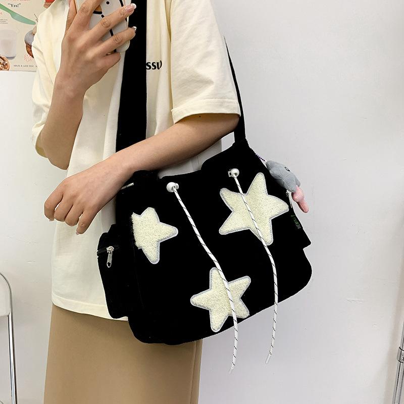 A fashionable clothing Vrouwen Sterpatroon Corduroy Crossbody Tas Casual Tote Lady Eenvoudige Grote Capaciteit Schoudertas Meisje Reis School Boekentas Handtas