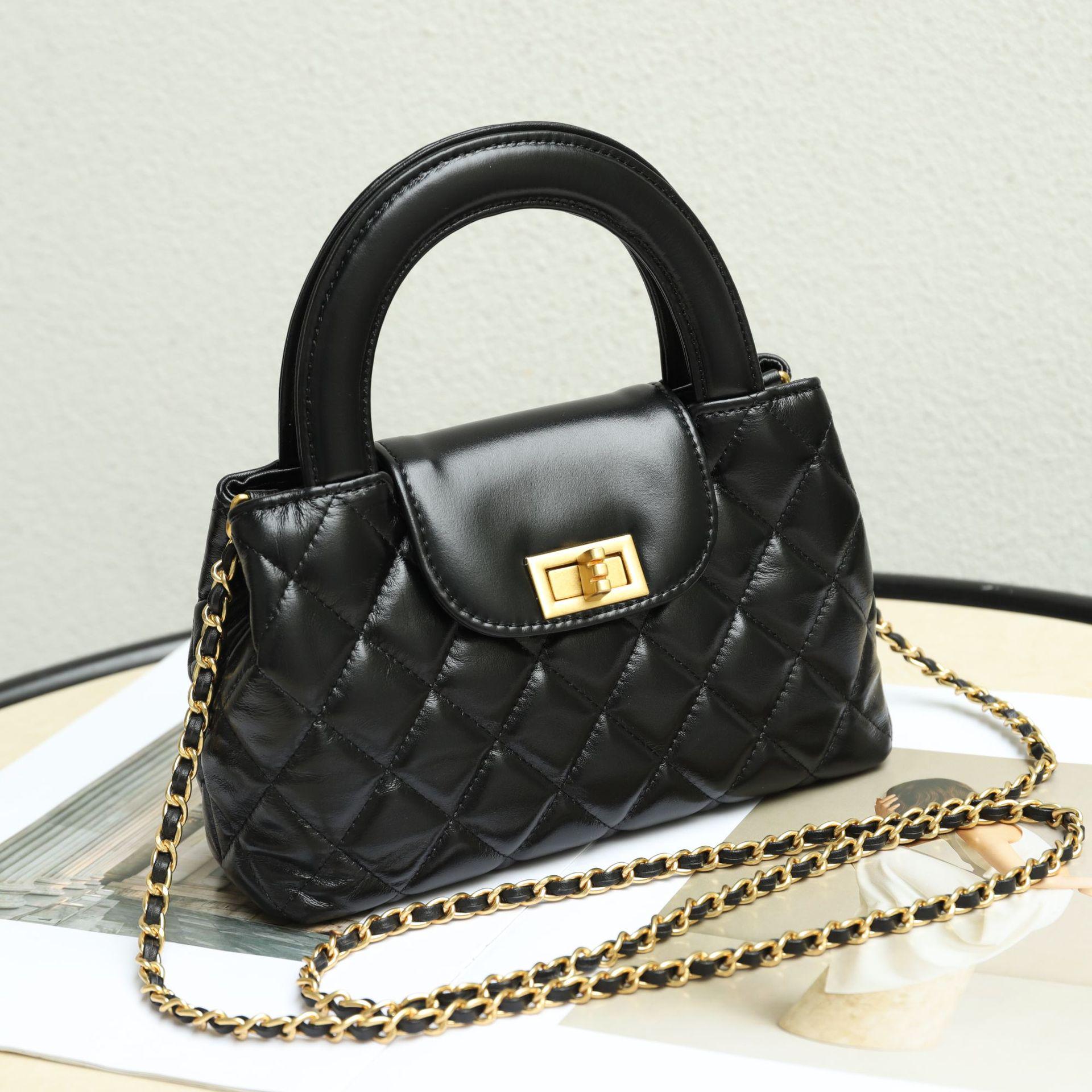 VantaGoods Dames 2025 Echt leren Diamond Chain Handtas - Veelzijdige Kleine Vierkante Schouder Crossbody Tas 20cm Length x 7cm Width x 13cm Height