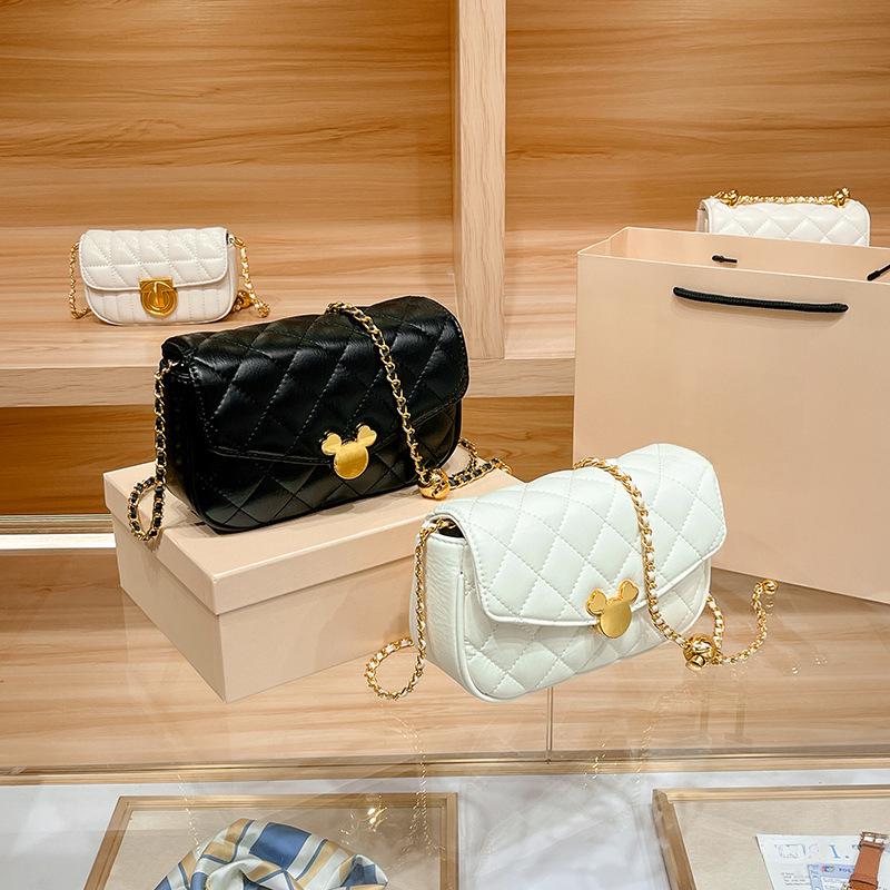 VantaGoods Mini Gold Ball Chain Dames Leren Crossbody Handtas - Mickey Design 21x6x13.5 cm vuilwit