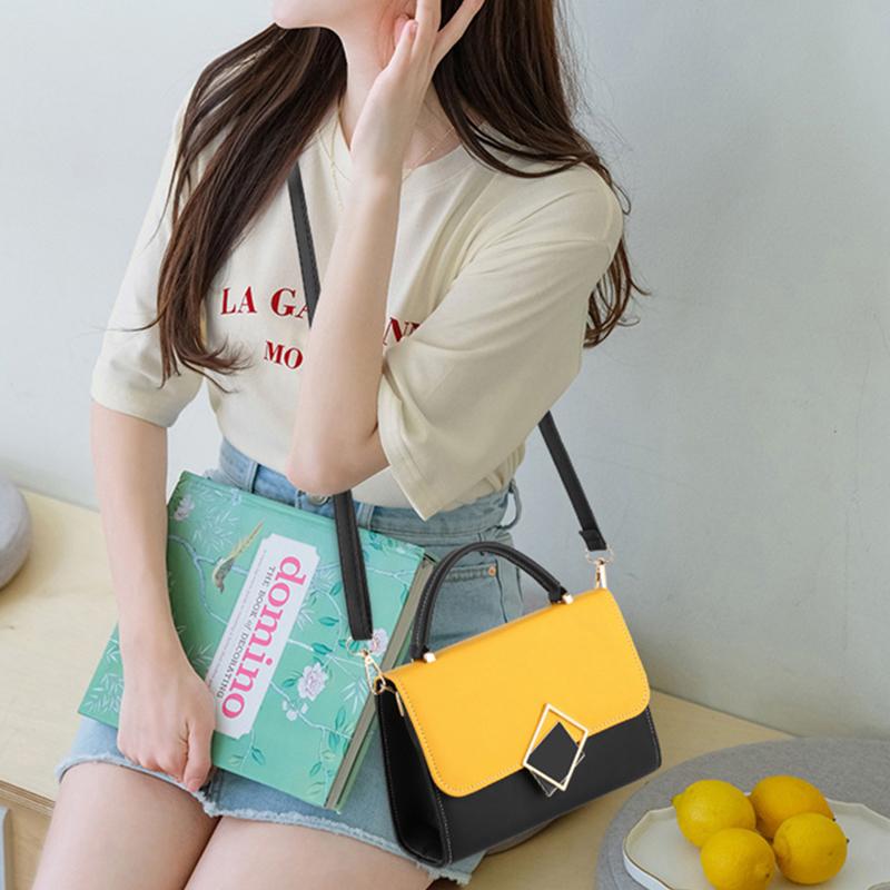 NK39UR Vrouwen Kleine Handtas Luxe Slot Ontwerp Crossbody Tassen Hoge Kwaliteit PU Lederen Schoudertas 20.5x7.5x15cm geel/zwart