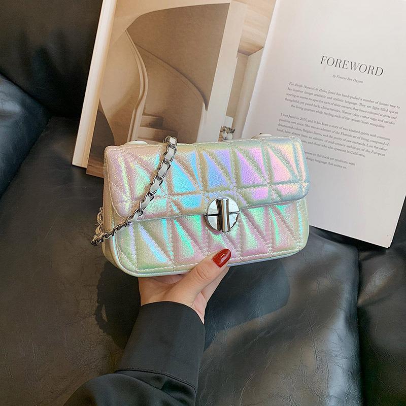 Fancy Lady Modieuze en veelzijdige crossbodytas met schouderketting, nieuwe trendy PU kleurrijke kleine vierkante tas, modieuze damestas one size wit