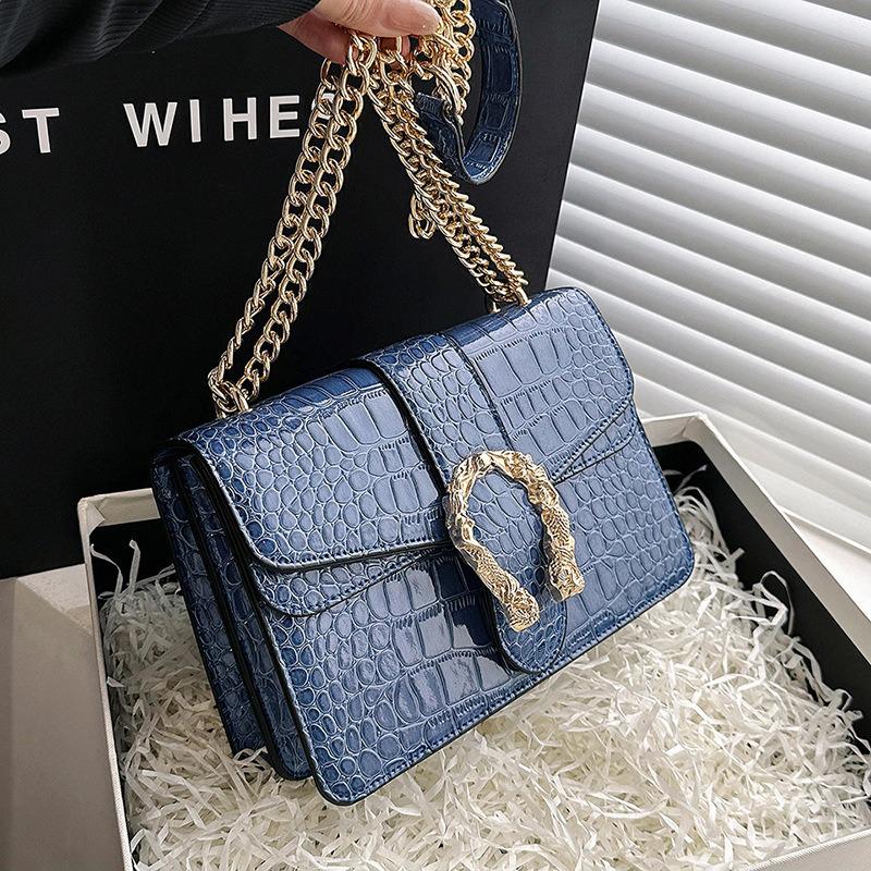 Fancy Lady Retro steenpatroon westerse stijl kleine vierkante tas nieuwe kettingtextuur crossbody tas damestas met enkele schouder trendy one size groen