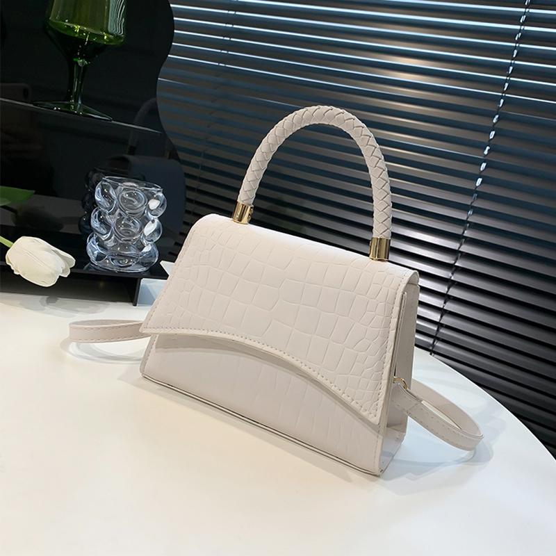 Yogodlns Retro Damestas Schoudertas in westerse stijl Handtas Koreaanse versie Krokodilpatroon Kleine vierkante tas Mode en eenvoudige crossbodytas 21x8x15cm wit