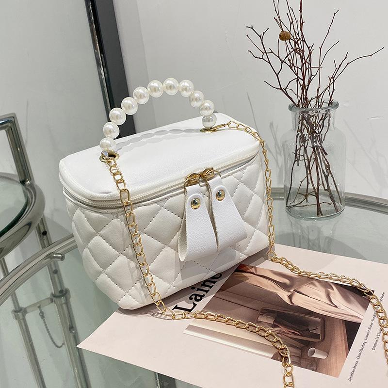 VIA ROMA Crossbody-emmertas met enkele schouder Veelzijdige damestas Nisontwerp Hoogwaardige make-uptas met parelhandketting one size