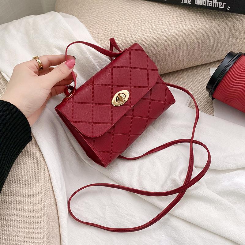 VIA ROMA Street Trend dameshandtassen Damestas Handtas met ruitpatroon en vierkante tas met dekselslotgesp one size rood