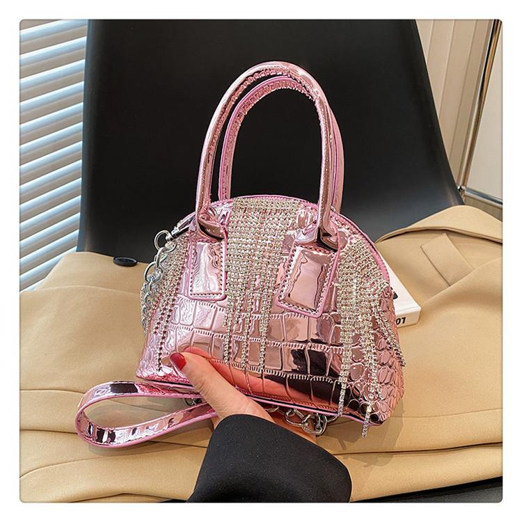 Sparkling Stars Lakleren glanzende niche-designtas, damestas, stijlvolle en veelzijdige crossbodytas, draagtas met kwastjes roze