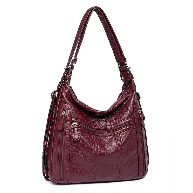 Your favorite bag 2023 Grote Capaciteit Vrouwen Handtas Dames Pu Leren Crossbody Tas Vrouwelijke Multifunctionele Tote Schoudertassen Roze Sac A Main Femme wijn