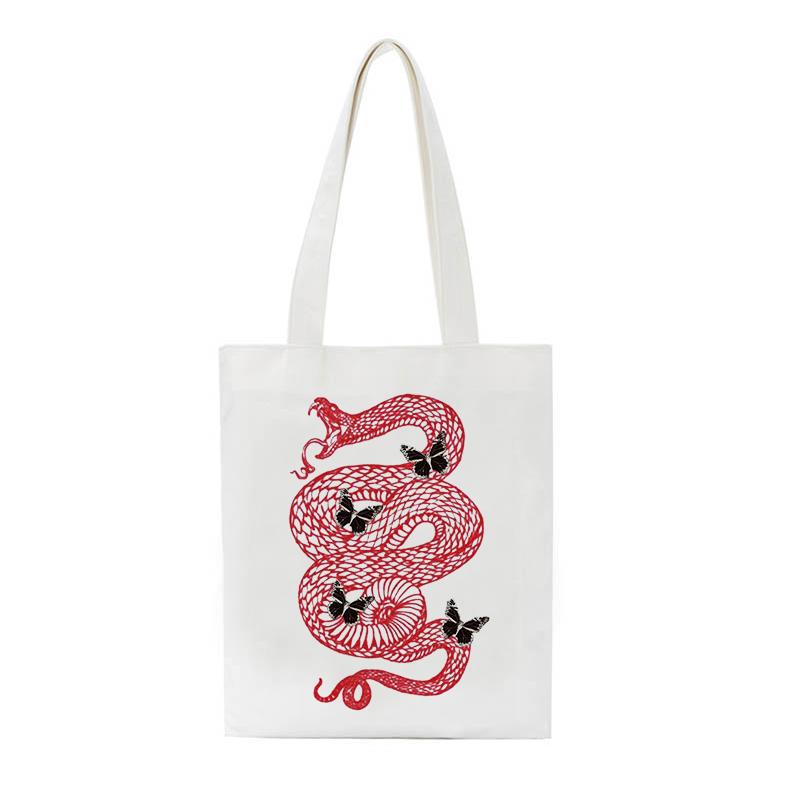 Aidegou31 Vlinder slang cartoon casual vrouwen tas Vintage punk grote capaciteit Anime canvas tas Harajuku hiphop Ulzzang schoudertassen 24*26cm wit