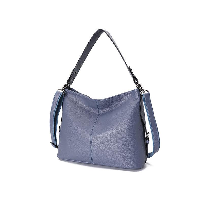 VeraBags Zachte lederen schoudertas Dames Messenger Bag Casual Vrouwelijke Crossbody Tas Grote capaciteit Dagelijkse handtas Satchel 33cm*10cm*26cm blauw