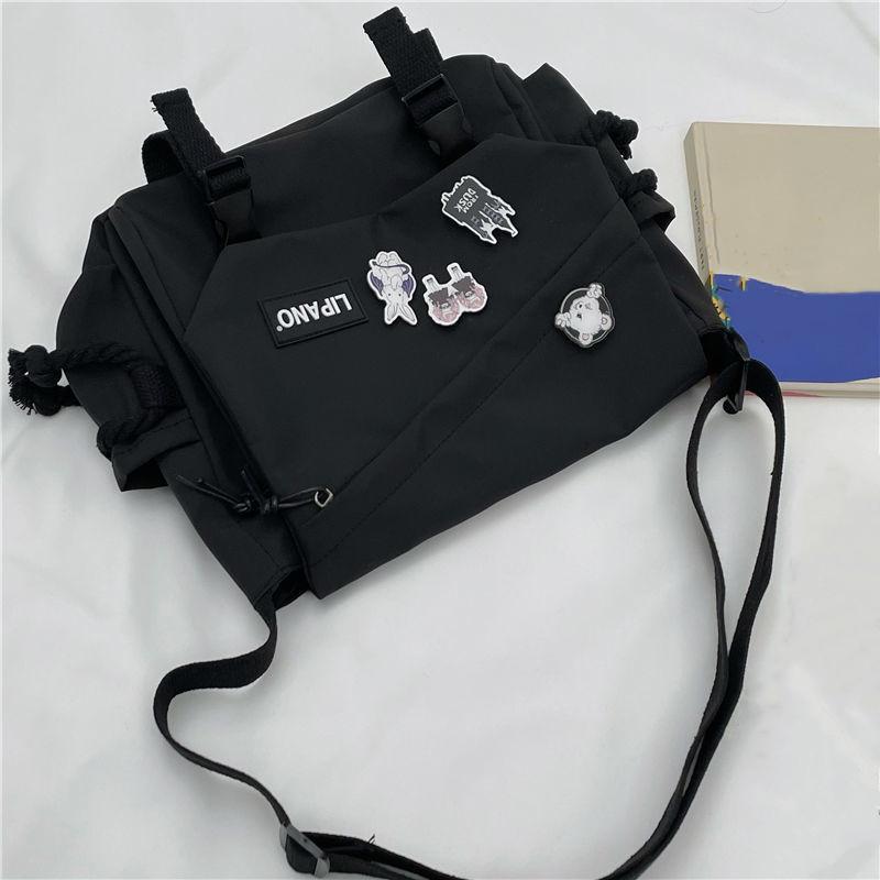 WTEMPO Nylon Handtassen Schoudertas Grote Capaciteit Crossbody Tassen voor Tiener Meisjes Mannen Harajuku Messenger Bag Student Schooltassen Sac 33x25x10cm zwart