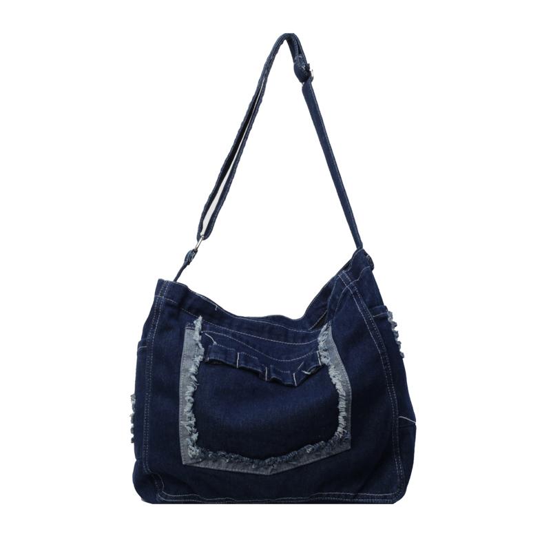 Kuluosidi Denim Messenger Bag Dames Grote Capaciteit Crossbody Tas Studenten Schoudertas donkerblauwe kleur