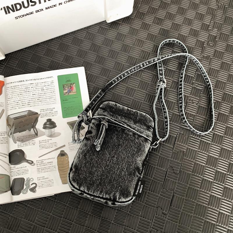 Kuluosidi Denim telefoontas rits mini schouder crossbody tas voor vrouwen mannen zwart